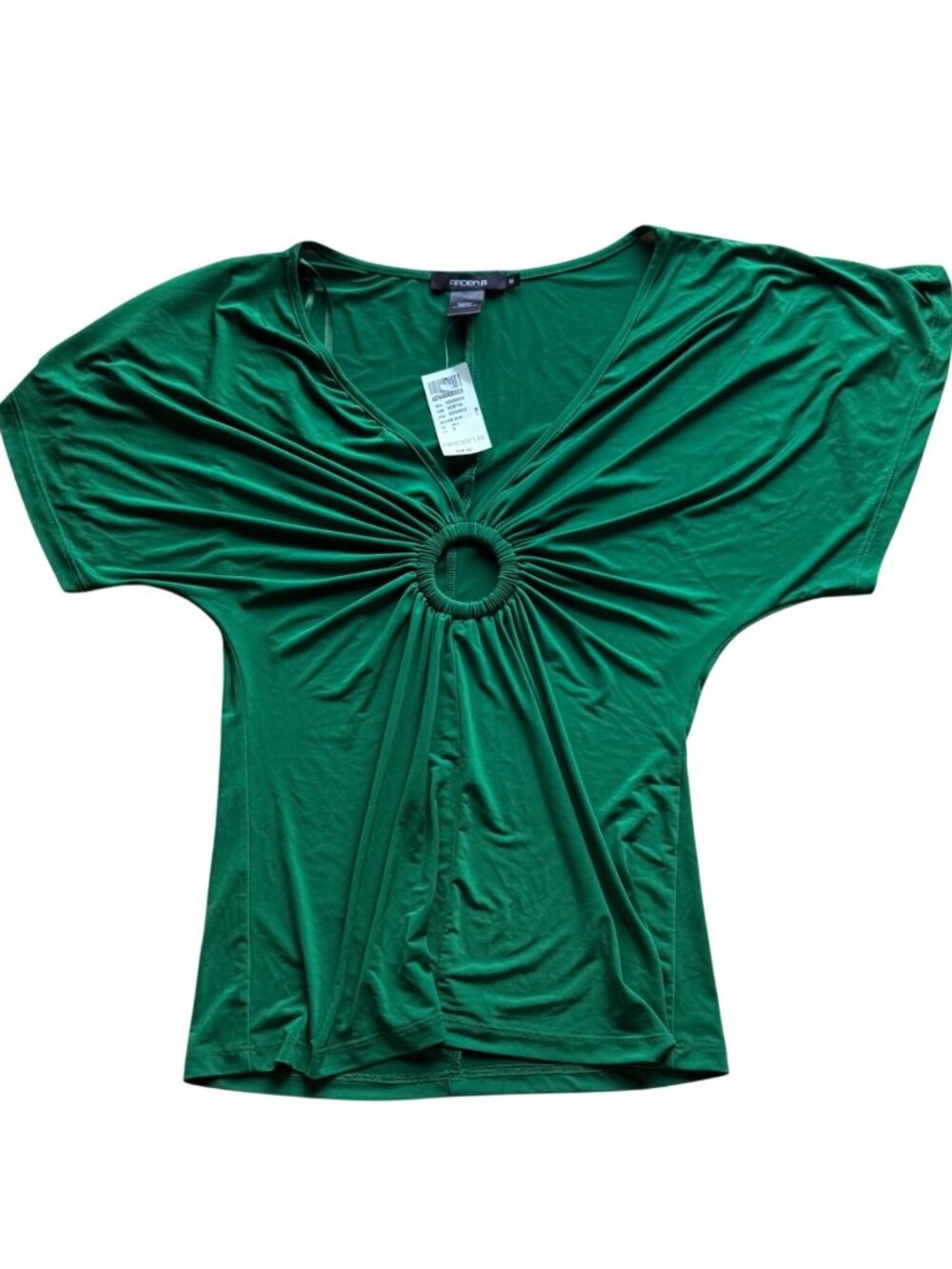 Arden B Women's Dolman Sleeve Top Size M Green V-Neck O-Ring Vintage Y2K NWD